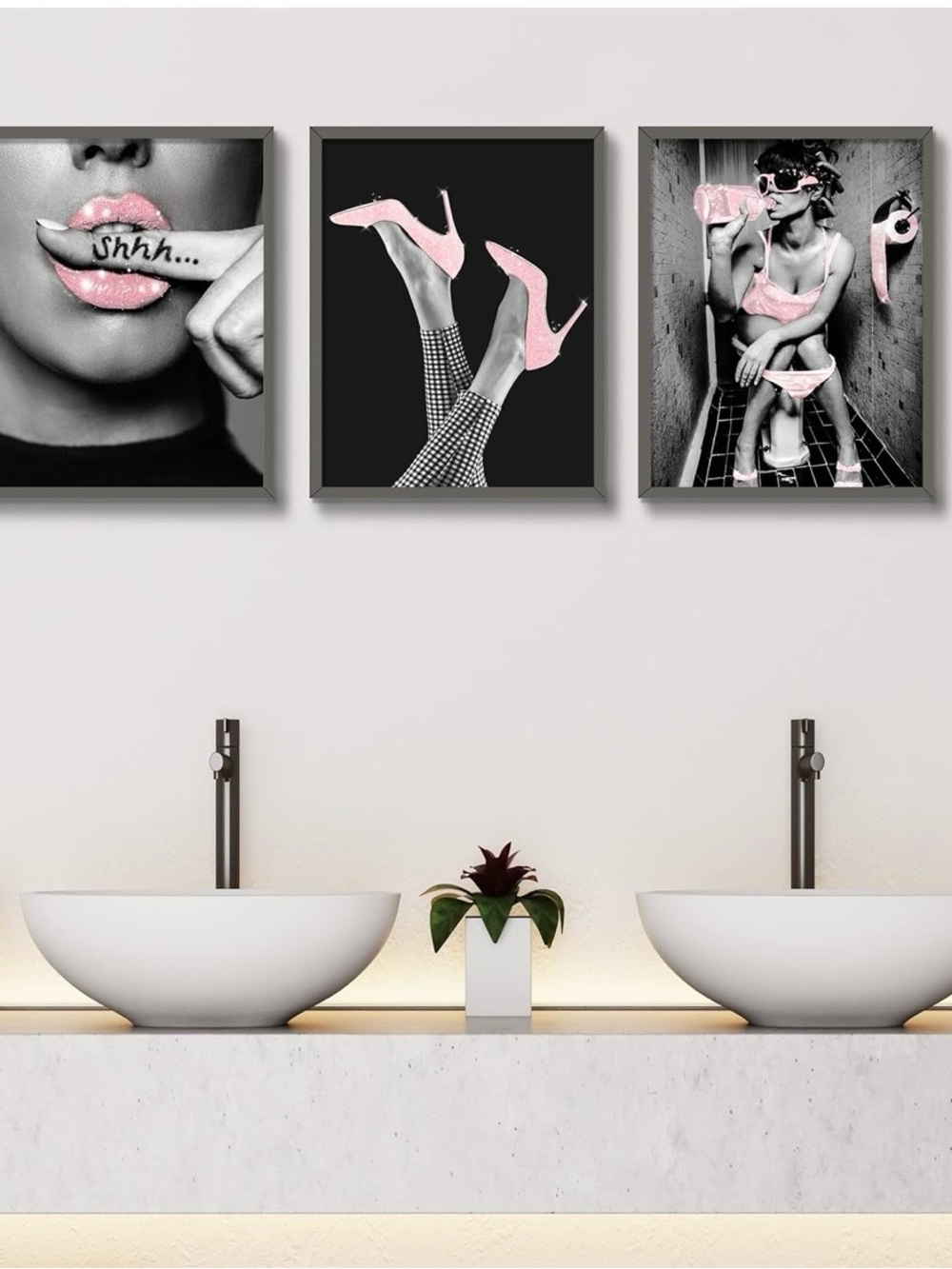 Pink Glam Bathroom Wall Art Set - 6 Piece - Picture 2 of 14